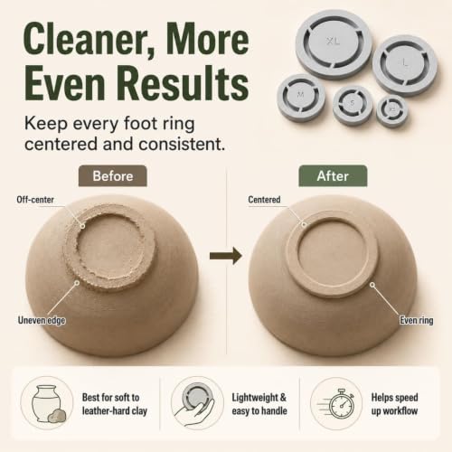 Pottery Foot Ring Tool for Ceramic Clay, Aligner Template for Even Foot Rings, Soft to Leather Hard Clay Shaping Tool for Bowls, Mugs, Cups & Handmade Pottery Craft Projects (White) - Image 4