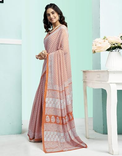 Image of SIRIL Women's Printed Cotton Saree with Unstitched Blouse Piece