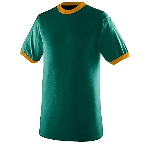 Augusta Sportswear Large Ringer Tee Shirt, Dark Green/Gold