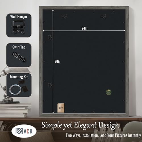 Image of VCK 24x30 Poster Frame Solid Wood Gray Grey 3 Pack Picture Frames 24 x 30 Inches with Wall Mounting Hanging