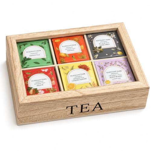 Premium Organic Wooden Tea Sampler Gift Box With 6 Flavors Made W...