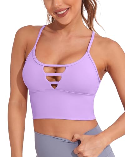 Image of AngiMelo Longline Sports Bras for Women High Support Strappy Push Up Workout Tops Built in Bra Padded Crop Yoga Tank Top