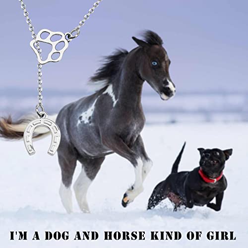 PLITI Dog Lover Gift Horse Riding Gift I'm A Dog And Horse Kind Of Paw Print Horseshoe Necklace For Rider4