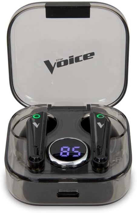 The Voice Duo Earbuds in charging case with LCD display