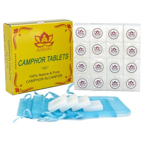 300Grams Natural Camphor Blocks 64-Tablets Refined Pure Camphor Cubes for Indian Pooja Alcanfor Tablets Religious Purpose Kapoor for Pooja Odor Eliminator Incense Ideal Indian Ritual