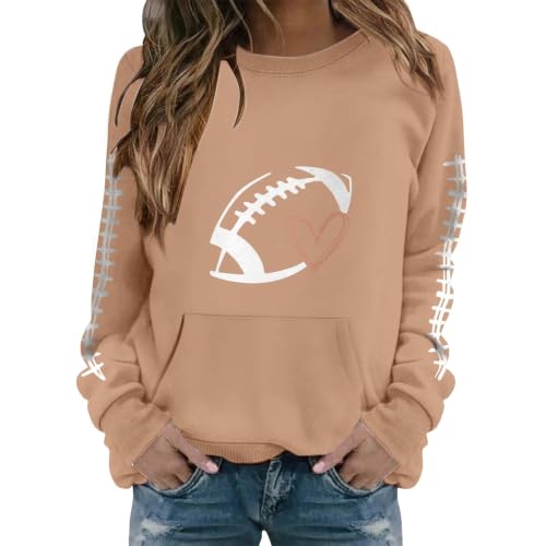 Fall Shirts For Women Game Day Football Mom Cheer Crew Neck Sweatshirt