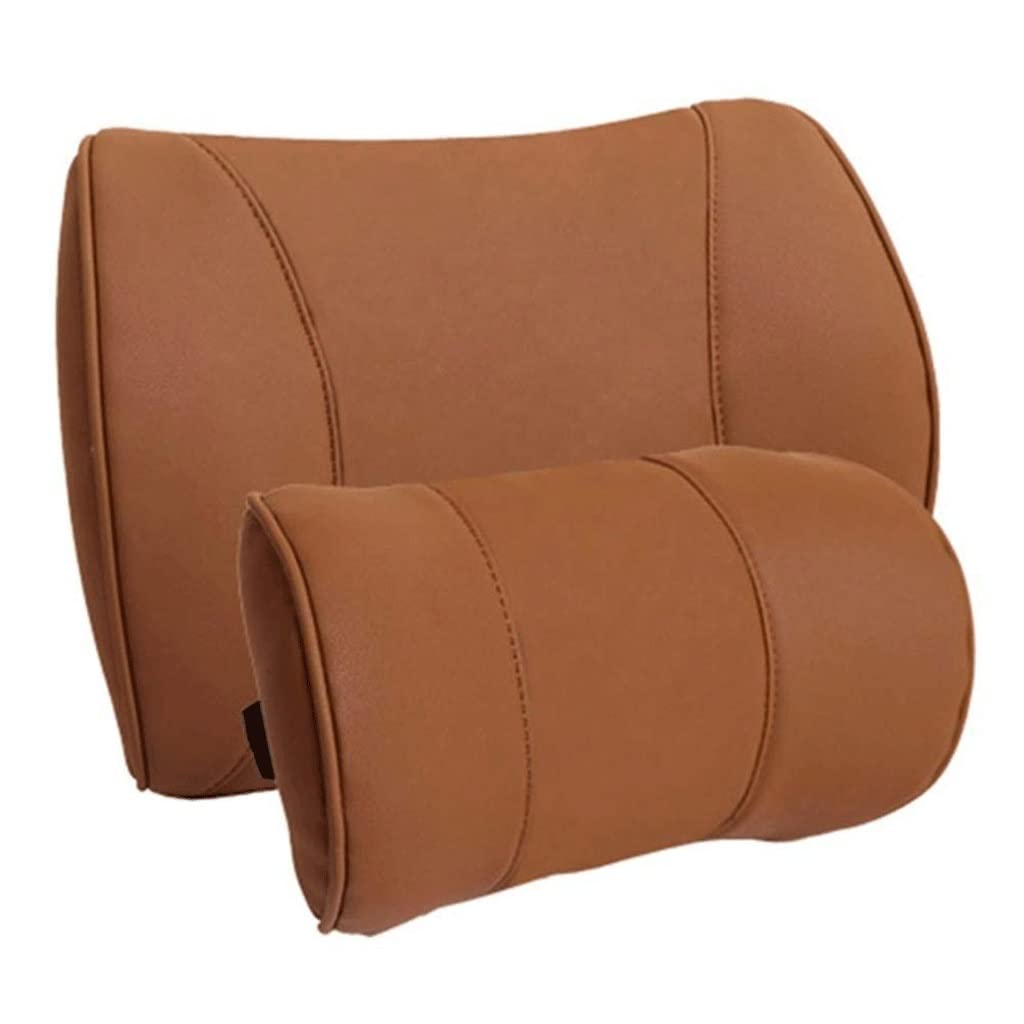 Coussin-lombaire de voiture ergonomique en cuir avec kit repose-tête intégré
