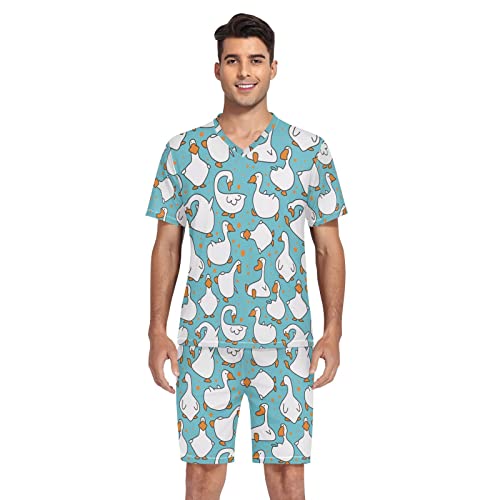Men's Pajama Sets Funny Goose Pattern Sleepwear Short Sleeve Lounge Sets for Men4