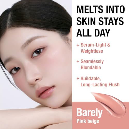 Image of DEAR DAHLIA Petal Drop Liquid Blush (Barely) - Natural Dewy Glow Serum Blush, Buildable & Blendable, Sheer Watercolor Finish, Vegan Korean Makeup for Cheeks, 0.14 oz