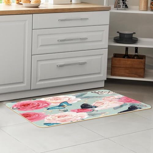 Alfombrillas de cocina para pasillo y cuarto de lavado con flores 7