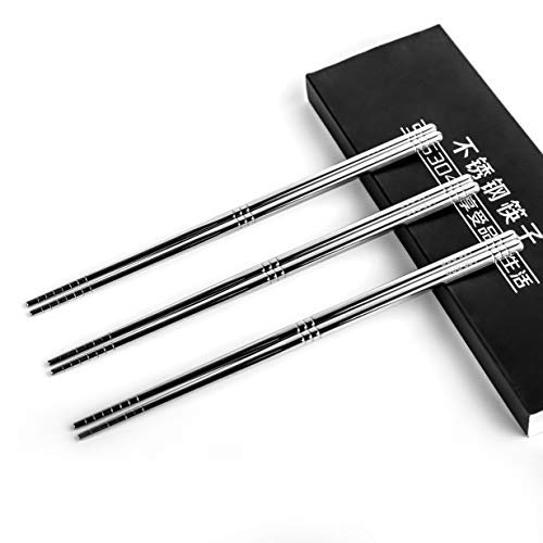 10 Pares de Palillos, Acero Inoxidable Respetuoso del Medio Ambiente Antideslizante Anti-hot Palos de Diseño de Vacío Hogar Hotel Restaurant Palillos (10pair)