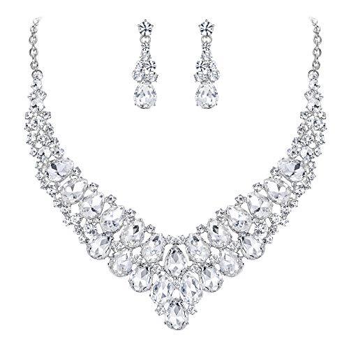 EVER FAITH Wedding Jewelry Gorgeous White Crystal 3 Layers Waterdrop Bride Bridal Necklace Earrings Set