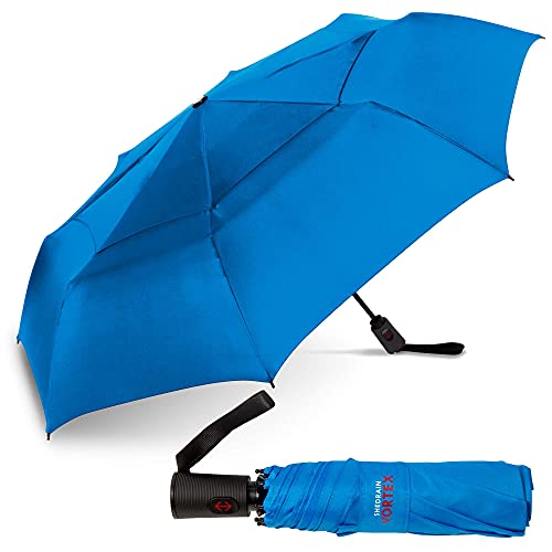 ShedRain Vortex Automatic Compact Folding Windproof Travel Umbrella – Push Button Open & Close - Rain & Windproof Vented Double Canopy – Protect from Rain, Sun & Wind - Wind Tunnel Tested to 75 mph (Ocean)