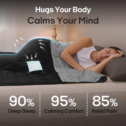 Image of ZonLi Weighted Blanket (48''x72'', 15lbs, Grey /Black), Cooling Weighted Blankets for Adults, High Breathability Heavy Blanket, Soft Material with Premium Glass Beads