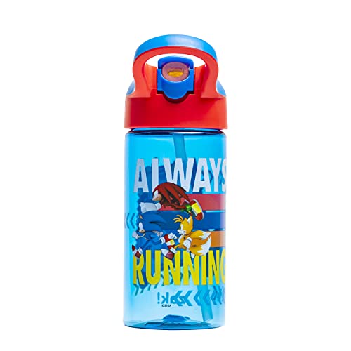 Image of Zak Designs Sonic the Hedgehog Kids Water Bottle with Spout Cover and Built-in Carrying Loop, Made of Durable Plastic, Leak-Proof Water Bottle Design for Travel (17.5 oz, Pack of 2)