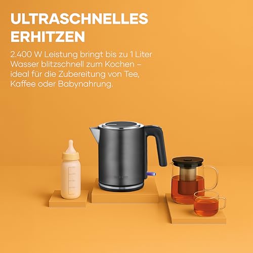 Severin Wasserkocher mit Fast-Boil-Power und Kalkfilter, 1 L Fassungsvermögen, Einhandbedienung, Teekocher mit 360° drehbaren Sockel… – Ansicht 3
