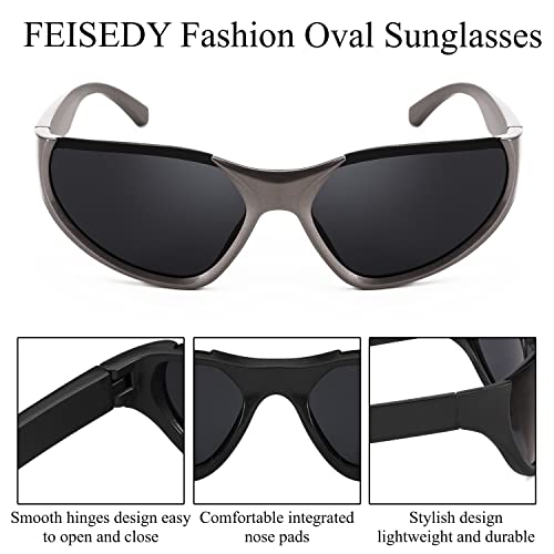 FEISEDY Y2K Futuristic Wrap Around Fashion Sunglasses Trendy Men Women Shades B4116 — view 5