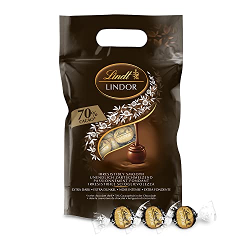 Lindt - Sachet Grand format LINDOR - Chocolat Noir 70% Cacao - Cœur Fondant, 1Kg