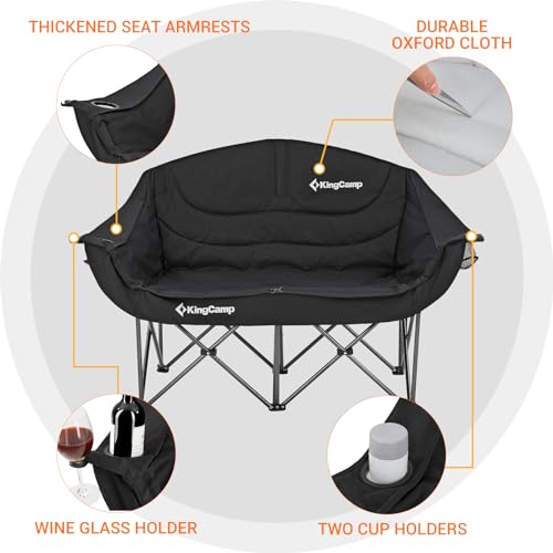 KingCamp-Double-Camping-Chair-Oversized-Loveseat-Camping-Couch-Heavy-Duty-Outdoor-Folding-Chair-with-Cup-Holder-Wine-Glass-Holder-Support-550-lbs-for-Outside-Picnic-Beach-Travel-Deep-Black