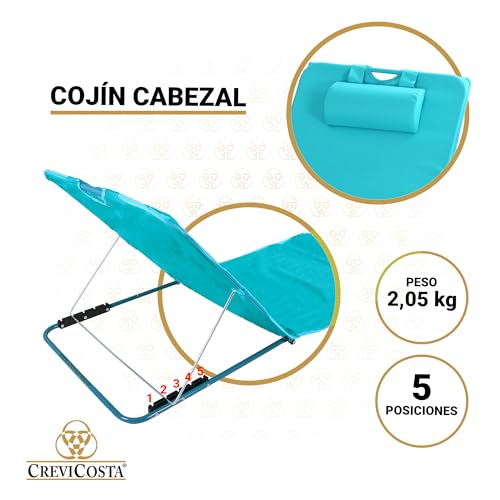 CREVICOSTA QUALITY MARK MARCAS DE CALIDAD - POTASIO 1309-1 - Tumbona portátil para Playa, Jardín y Camping. Plegable y Fácil de Transportar. Alfombra de Playa con Respaldo ergonómico (Turquesa) - imagen 3