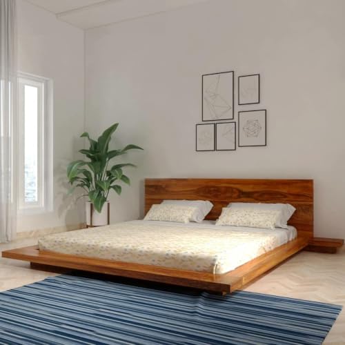 Image of FurnitureSheesham Wood King Size Bed for Bedroom /Home /Hotel /LivingRoom| Without Storage Solid Wood King NA Bed | Finish Color - Natural, DIY
