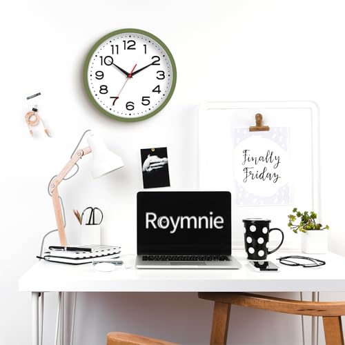 Image of Roymnie 8 Inch Small Wall Clock, Battery Operated Silent Non Ticking Green | analog wall clock; bold numerals for easy reading; silent non-ticking; 1 AA battery (not included); for classroom