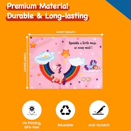 Image of Dining Table Mats Set of 2 - Unicorm Girly Theme,Digital Print, Washable, Indoor /Outdoor, Heat-Proof, Water Resistant, Wipe & Clean (47X33 cm) Pink