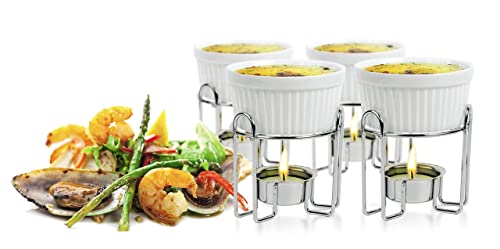 Artestia Butter Warmers Set, 4-Piece Ceramic Butter Warmer with Tea Light Candles, Crab Boil Party Supplies - Dishwasher, Microwave, Oven Safe (White) by Artestia - Used condition - US$18.69