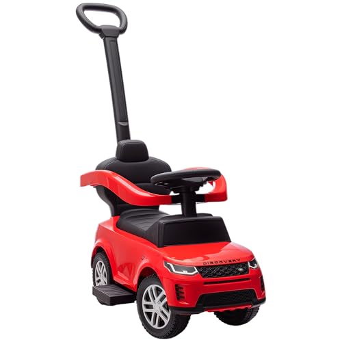 AIYAPLAY Coche Correpasillos 2 en 1 para Niños de 18-36 Meses Land Rover Discovery, Correpasillos con Espacio de Almacenaje, Bocina, Volante, Mango de Empuje y Barandilla Extraíbles, Rojo
