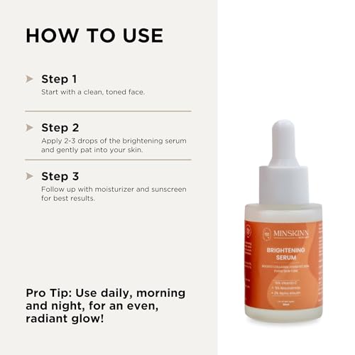 Image of Minskinn Brightening Serum for Face Glow | Vitamin C 10% + Niacinamide 5% + Alpha Arbutin 2% | Dark Spot & Pigmentation Serum for Uneven Skin Tone, Anti Aging, Pore Treatment & Hydrating Glow - 30ml