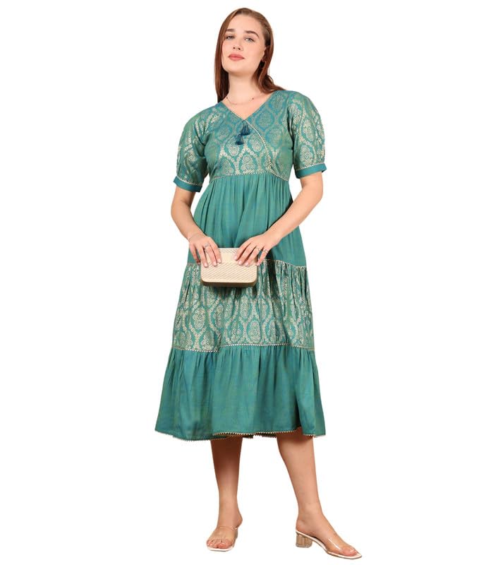 True Shape Dress for Woman | Stylish Foil Print A-line One Piece Midi to Casual, Party Cotton Kurti for Women | Dresses for Women Western