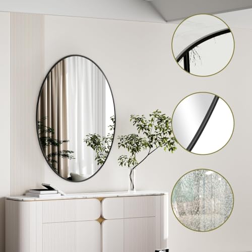Image of Koonmi Black Oval Bathroom Mirror, 26 inchx37 inch Oval Mirror for Wall