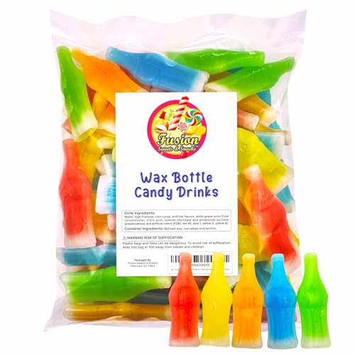 Wax Bottle Candy Drinks, 1 Pound Bag - Retro Wax Candy Bottles, Liquid Filled - Variety Flavor Nip Candy Juice - Classic Wax Candy for Old School Candy Lovers