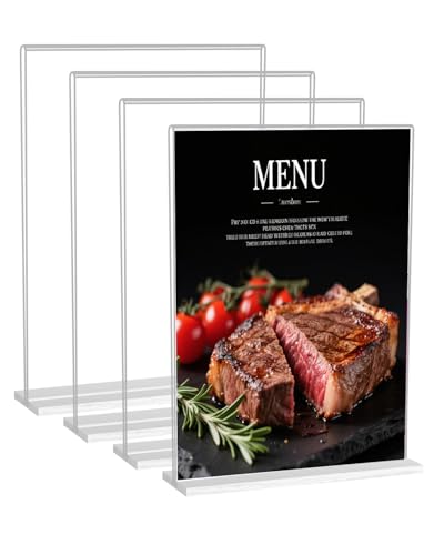 IheDovb 4 Espositori da tavolo, in acrilico, formato A4, trasparente, a forma di T, formato A4, per cartellini dei prezzi, poster