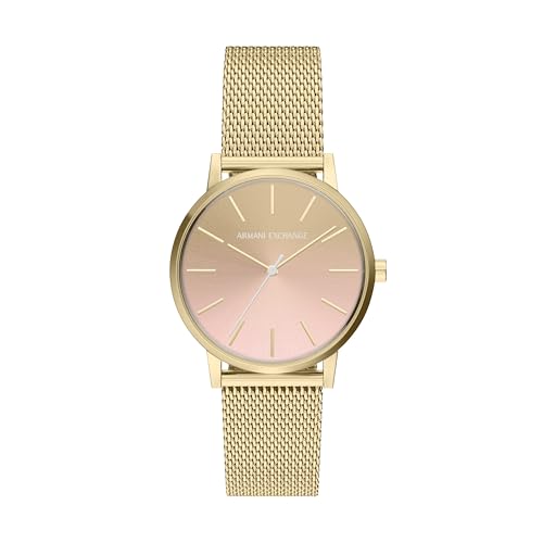 Image of Armani Exchange Women's Watch Three Hand Movement Stainless Steel Watch, Gold/Pink, Lola