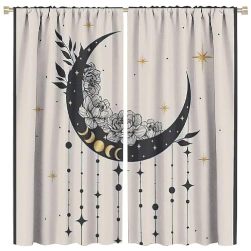 OVBOKEY Witchy Curtains, Gothic, Dark Academia, Crescent Moon Pattern, Blackout,