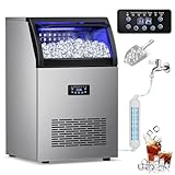 RAPSUAR Commercial Ice Maker Machine, 150Lbs/24H with 45Lbs Large Ice Capacity, 55Pcs Clear Ice Cubes Ready in 8-15Mins, Freestanding Stainless Steel Ice Making Machine for Home Party Bar