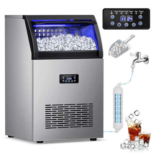 Commercial Ice Maker Machine, 150Lbs/24H with 45Lbs Large Ice Capacity, 55Pcs Clear Ice Cubes Ready in 8-15Mins, Freestanding Stainless Steel Ice Maki