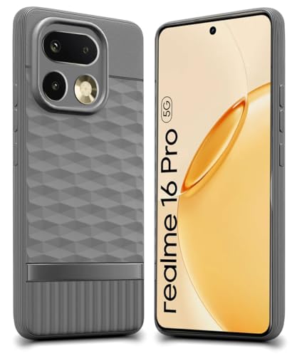 Image of WOW IMAGINE Back Cover for Realme 16 Pro 5G with Hexa Cube Design | Ultra Slim Soft Rubberised Case | Inner Velvet Fabric | Flexible Mobile Case | Camera Protection - Grey