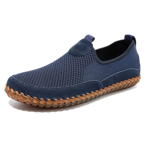 Image of Men's Genuine Leather Loafer Shoes Slip On Soft Walking Shoes Perforated Driving Shoes