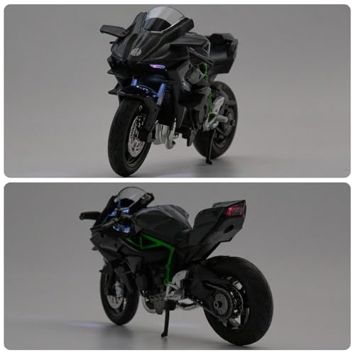 Image of Tarak 1:18 Ninja H2R Motorcycle Model, DieCast Model Motorcycle, Suspension and Free Roller Bike Toy for Kids Collection Die-cast Model Bike (Black)