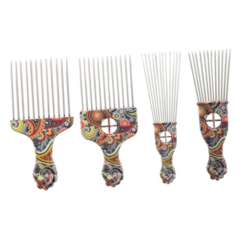 PLAFOPE 4 piezas Peine de Acero Inoxidable para Cabello Rizado de Unidades con Dientes Anchos para Desenredar y Peinar Afro y Pelucas Diseño Ergonómico para Cómodo y Cuidado del Cabelludo