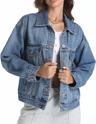 Women's Denim Jackets Long Sleeve Loose Fitted Jean Jacket Coats with Pocket 2025