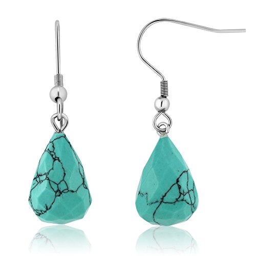 Gem Stone King Gorgeous Faceted Simulated Turquoise Pendant With Matching Simulated Turquoise Earrings Jewelry Set - Image 4