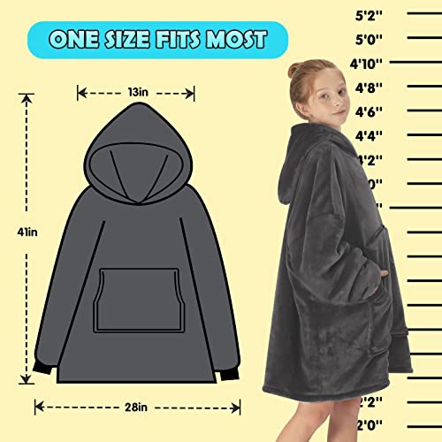 yescool Wearable Blanket Sweatshirt Kids, Oversized Blanket Hoodie with Sherpa for Kids, Youth, Boys, Girls, Portable Warm Travel Pillow, Teen Wearable Blanket - Image 7