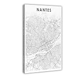 QOGDAF Impression sur toile représentant la carte de la France de Nantes et Loire-Atlantique - Décoration murale pour salon, chambre à coucher - 50 x 75 cm