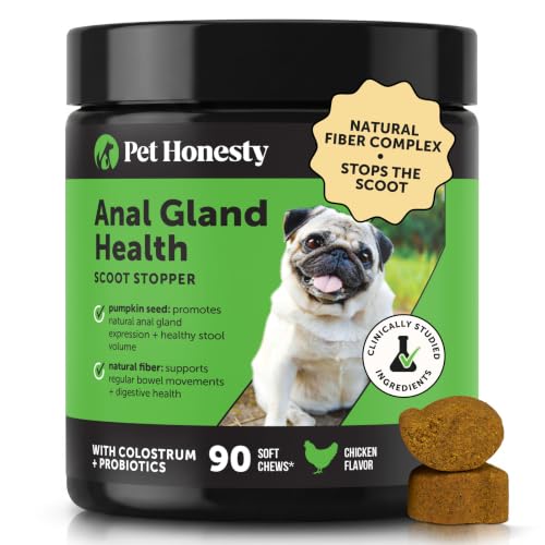Image of Dog Scoot Stopper Anal Gland Support Fiber Supplement - Stop Scooting + Booty Dragging for Perfect Bowel Movements - Daily Dog Fiber Chews with Pumpkin Seed, Prebiotics + Probiotics (Chicken, 90 Ct)