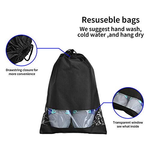 Spikg 10 Pcs Shoe Bags For Travel Storage Dust-Proof Drawstring With Window (Black) #TOP2