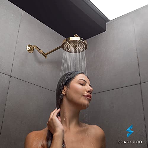 Shower Head Extension Arm By Sparkpod - 11" Solid Brass Shower Arm Extension With Universal Connection To Showerheads - Easily Adjustable Shower Arm For Rain Showerheads (Egyptian Gold) #TOP3