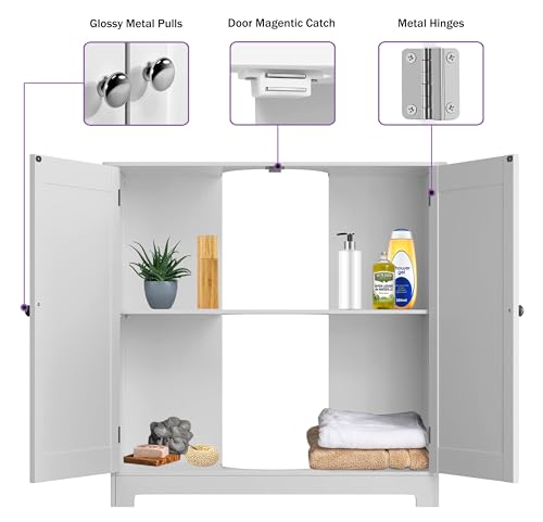 Under Sink Shelf Storage Cabinet Bathroom Vanity Organiser Basin Bathroom Cabinet Under Basin Storage Unit with two-tier Shelf Free Standing Specious Undersink Shelves Shelf - Image 6